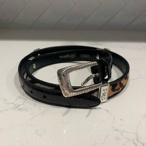 Brighton Black Leather and Animal Print Belt with Silver Buckle